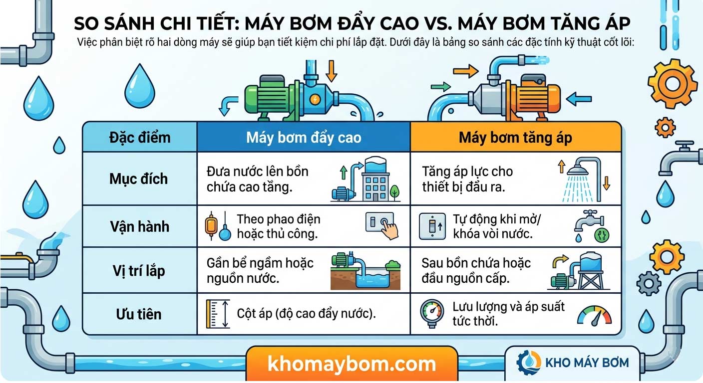 So sánh bơm tăng áp và đẩy cao